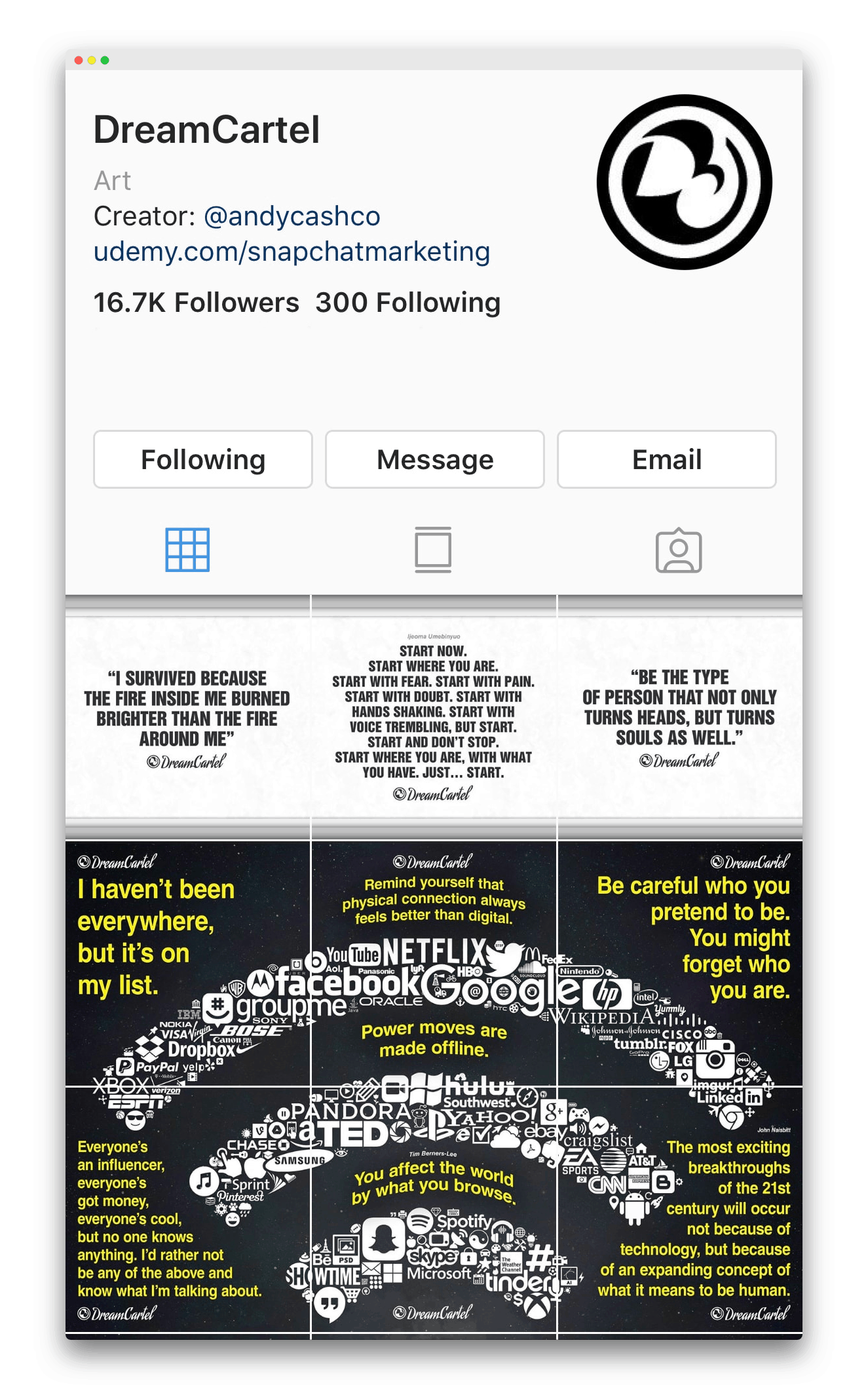 DreamCartel Instagram account in 2019