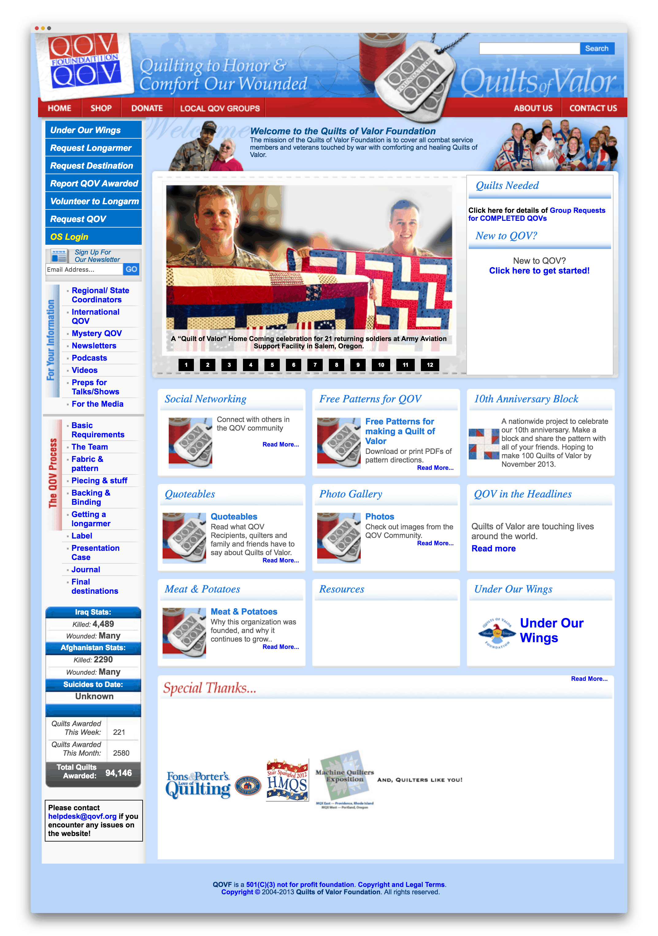 Quilts of Valor Foundation Website Before